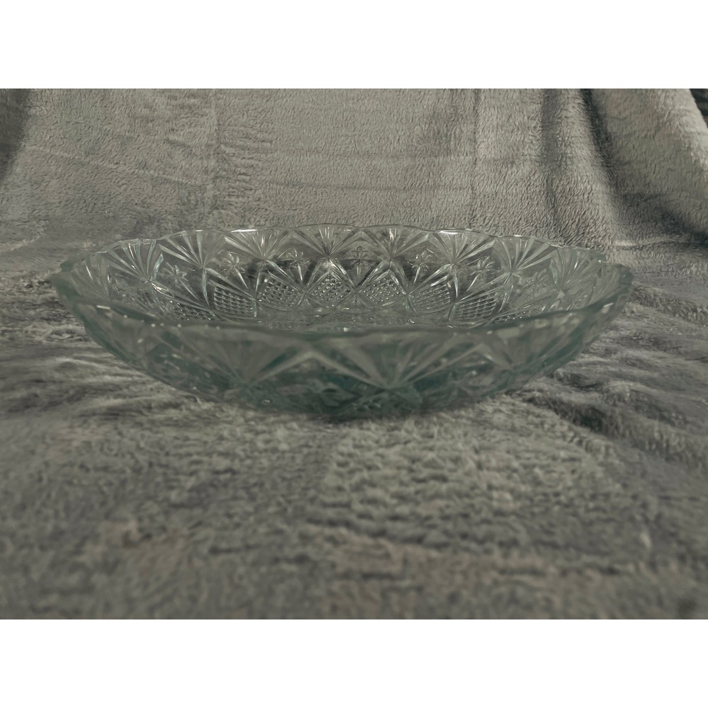 Vintage Pressed Glass Serving Bowl Clear Starburst Pattern 10.5" - Picture 2 of 3